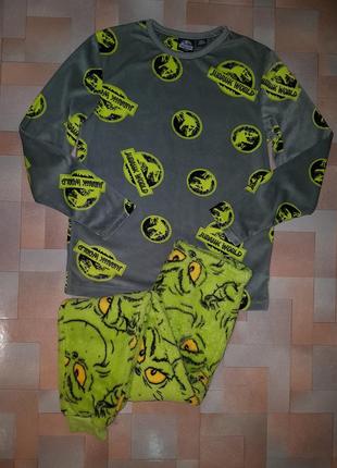 Теплый комплект гринч, grinch пижама велюр-плюш primark 7-9 лет 128-134 см