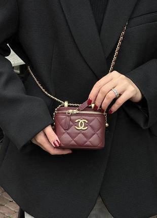 Сумочка женская сhanel classic burgundy lambskin pearl crush mini vanity case