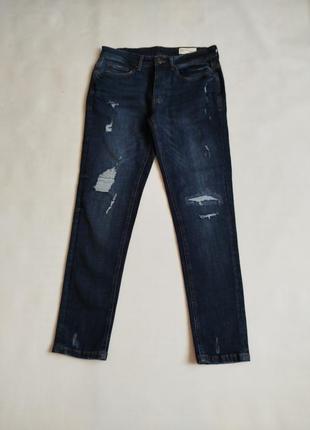 Primark. скини джинсы стрейч рваные на пуговицах.