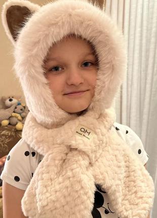 Зимова тепла шапка шарф капюшон з вушками. шапка для холодної погоди. жіночі головні убори, шапки.