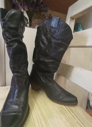 Кожаные казаки ковбойки сапоги испания