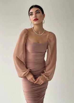 Женское платье миди с шифоновыми рукавами