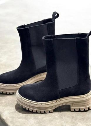 36-41 рр деми/зима полусапоги черные на платформе натуральная замша