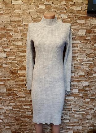 Трикотажное платье, теплое платье, вязаное платье, в рубчик,goldi
