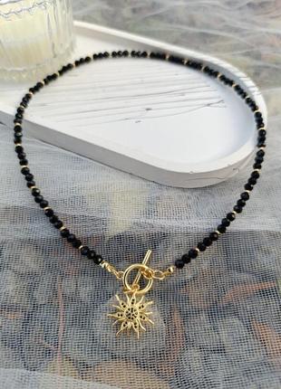 Намисто жіноче , кольє з підвіскою сонце , чокер позолота 18к