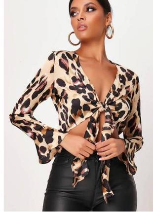 Атласная блузка накидка лео принт
