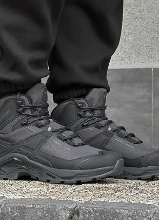 Мужские зимние удобные влагостойкие ботинки с мехом,черные,серые,полосные, походные, зима7 фото