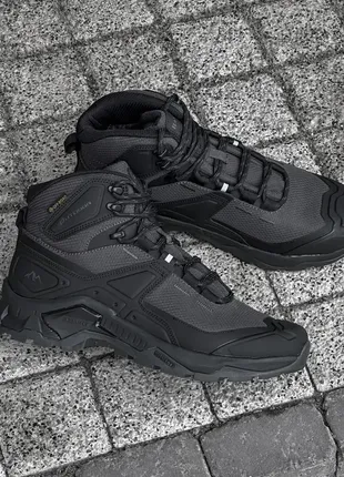 Мужские зимние удобные влагостойкие ботинки с мехом,черные,серые,полосные, походные, зима3 фото