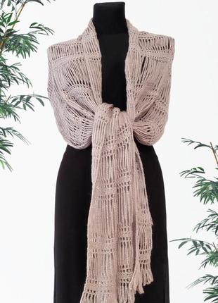 Ажурный женский шарф вязаный крючком. нарядный палантин. жіночий шарф. подарок женщине. подарунок