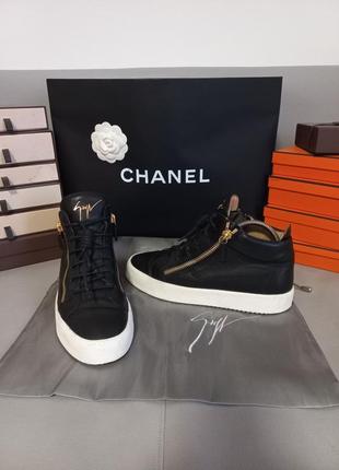 Giuseppe zanotti! оригинал! кожаные высокие кроссовки кеды