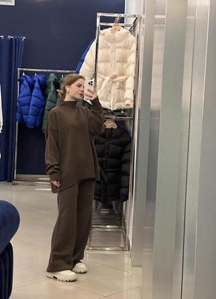 Костюм в’язаний зі штанами та кофтою під горло шоколад