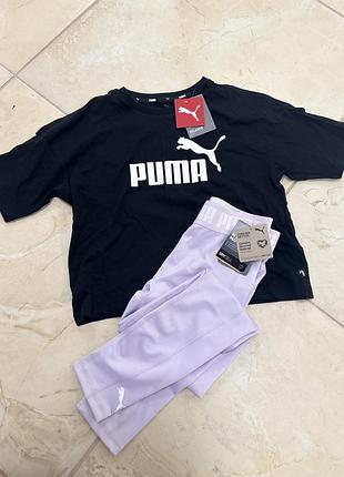 Комплект для спорта, лосины футболка, кроп топ puma