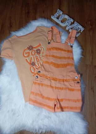 Летний набор на 9-10 лет футболка и джинсовый комбинезон шортами 🧡