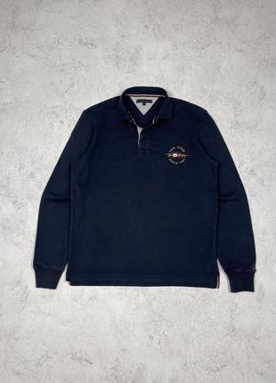 Темно синий лонгслив поло tommy hilfiger, регби, регбойка, оригинал, томе халфигер, navy, с воротником, логотип, принт