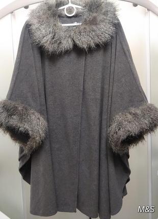 Роскошное пончо пальто-манто с мехом от m&amp;s 1+1=3🎁на все❗