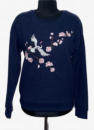 Джемпер темно-синій з вишивкою лелека сакура ostin