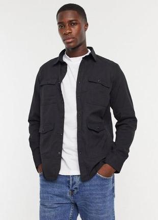 Sale! черный хлопковый мультипокет овершорт brave soul overshirt