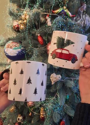 Новогодний чайный набор, парные чашки на подарок, набор две чашки, кухонная посуда