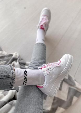 Женские кроссовки nike air force shadow white/pink2 фото