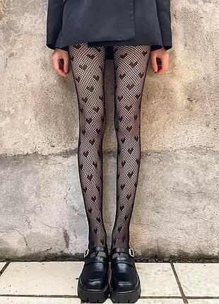 Колготки в сітку сітчасті чорні сердечка 🖤🖤🖤 нові