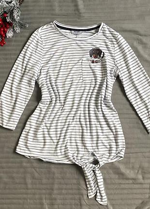 Смугастий світлий лонгслів з вишивкою nocozo