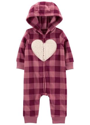 Теплий флісовий чоловічок ромпер сліп комбінезон з капюшоном carter’s картерс для дівчинки