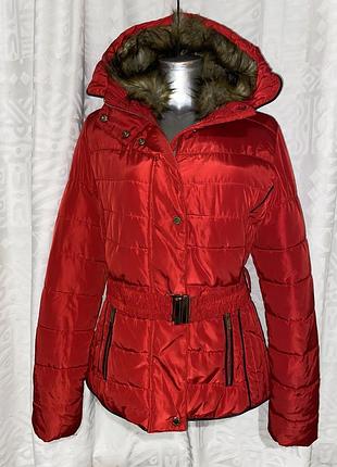 Куртка красная зима весна осень демисезон мех l бренд+шапка новая белая в подарок