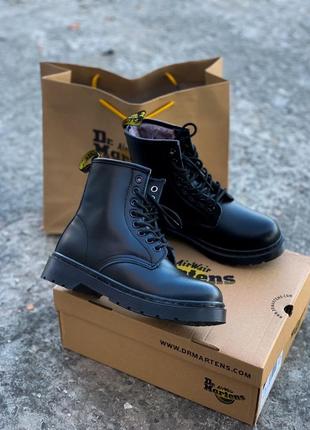 Черевики martens 1460 mono black fur (с мехом)