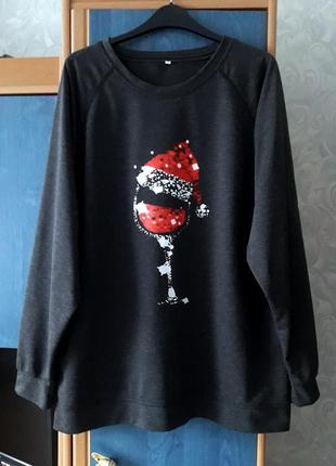 Лонгслив, свитшот с новогодним принтом, 50-52, гипоаллергенный полиэстер