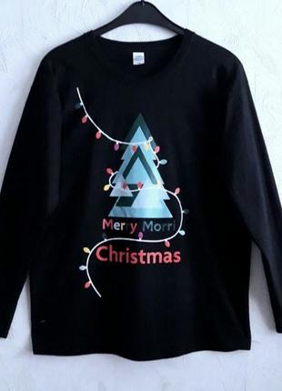 Лонгслів із новорічним принтом у стані нового, 48'50-52, бавовна, fruit of the loom