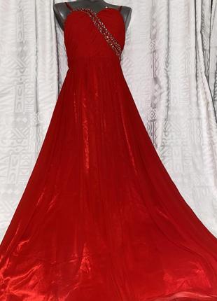 Платье красное роскошное шифон нового года выпускной праздничный длинная 44