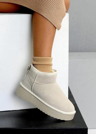 Sale оригінальні жіночі бежеві угги зимові теплі на хутрі зима