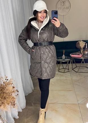 Пальто жіноче зимове з еко хутром тедді