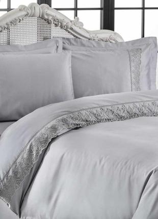 Постільна білизна tivolyo home lina gri делюкссатин з гіпюром євро