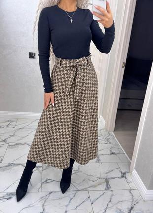 Кашемировая юбка миди с поясом