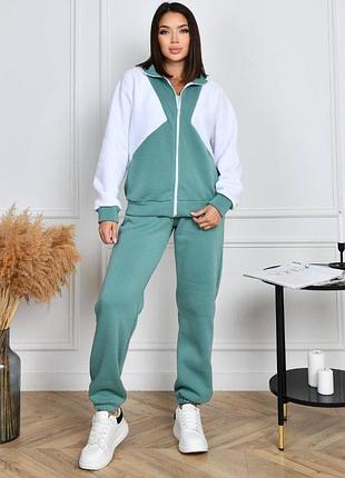 Женский теплый спортивный костюм брючный двойка двухнитка на флисе.