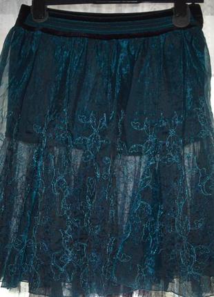 Сине-бирюзовая юбка- пачка с перламутровым напылением и вышивкой bgn4 фото