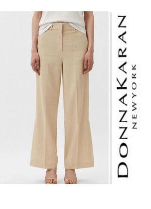Льняные брюки свободного кроя с карманами, песочного цвета dkny