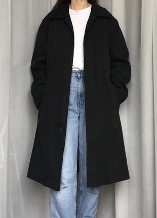 Черное винтажное теплое оверсайз пальто