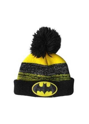 Теплая вязаная шапка с помпоном бубенцом бетмен batman dc comics 42-64 см