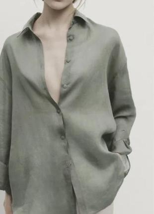 Zara лляна сорочка оверспйз, льняная рубашка, дьнягая блузка, блуза