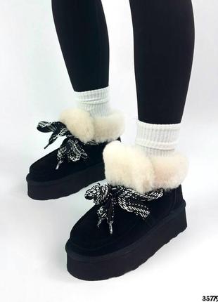Укороченные, стильные угги-хайтопы на высокой подошве1 фото