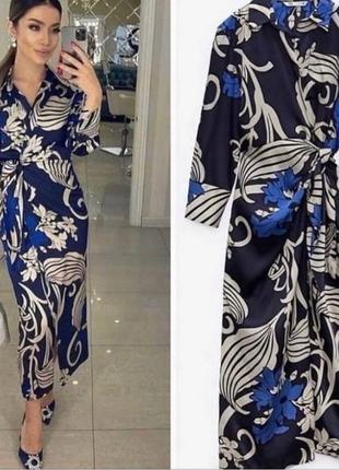 Вечернее атласное платье zara в принт