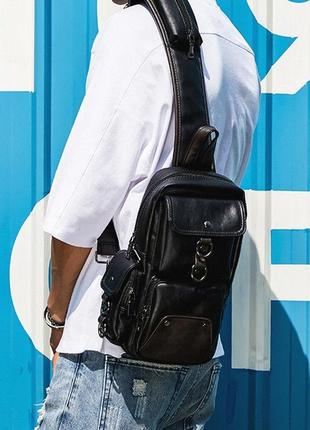 Чоловіча стильна сумка бананка на груди барсетка рюкзак на плече7 фото