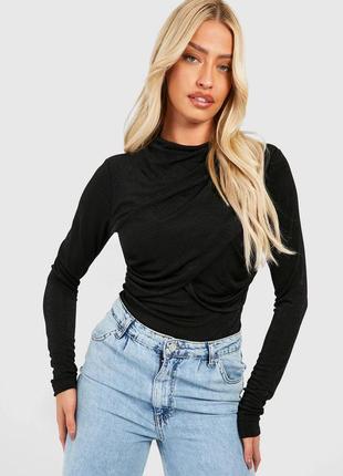 Боди черный сияющий боди с стрингами boohoo