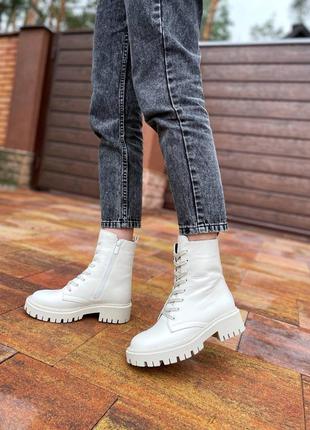 Ботинки, молочный, натуральная кожа, деми/зима