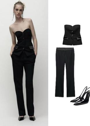 Чорний костюм топ-бюстьє з брюками в стилі zara