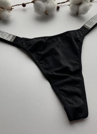 Черные стринги с камушками victoria’s secret, трусики с стразами виктория сикрет
