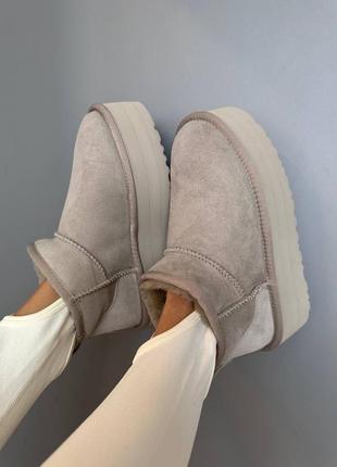 Жіночі уггі угги Женские зимние угги sport ugg light grey metallic suede наложка platform goat