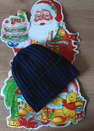 Шапочка для мужчин, вязаная, утепление на микрофлисе, с отворотом, темно-синий цвет